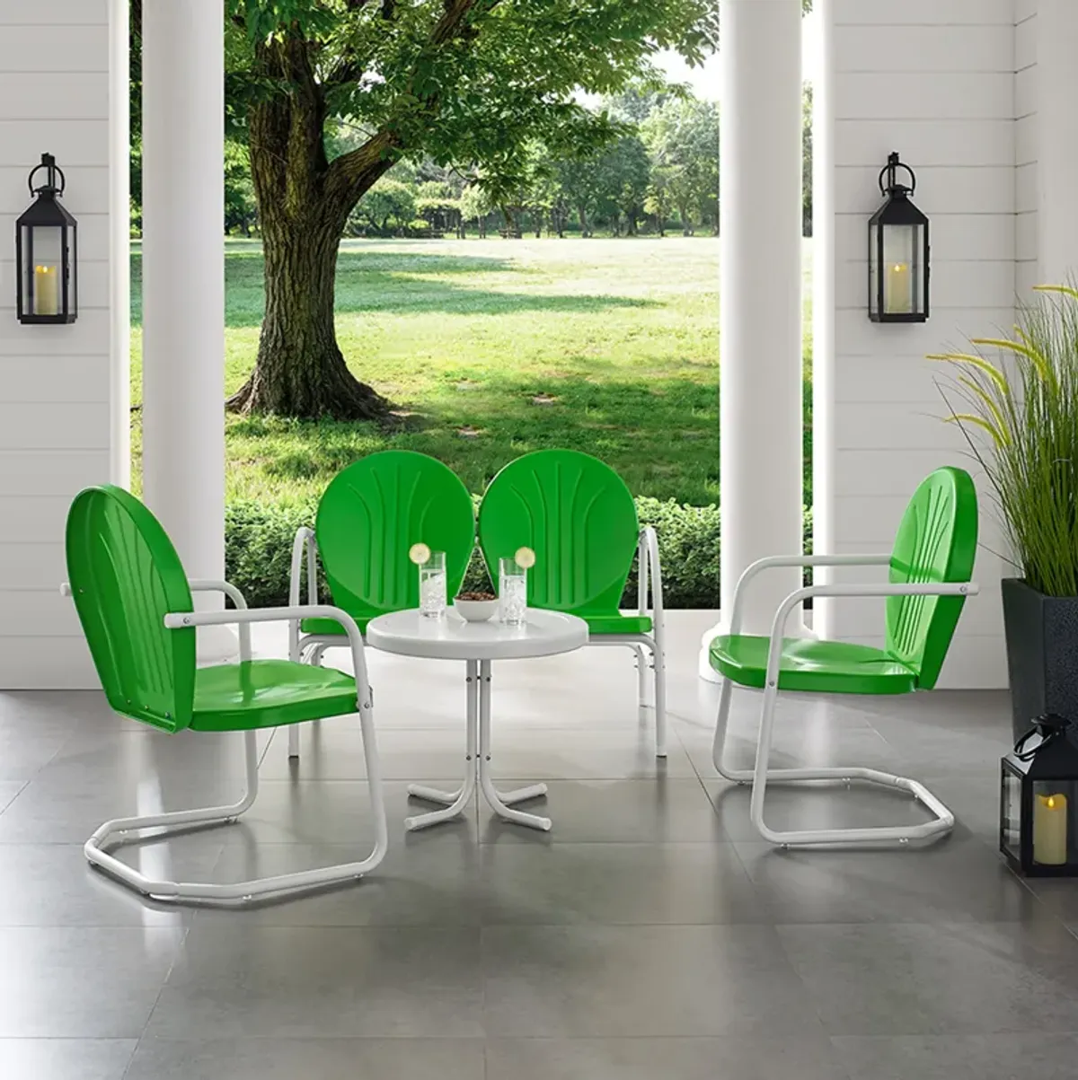 Kona 4-Piece Outdoor Set with 2 Chairs, Loveseat and Table- Green