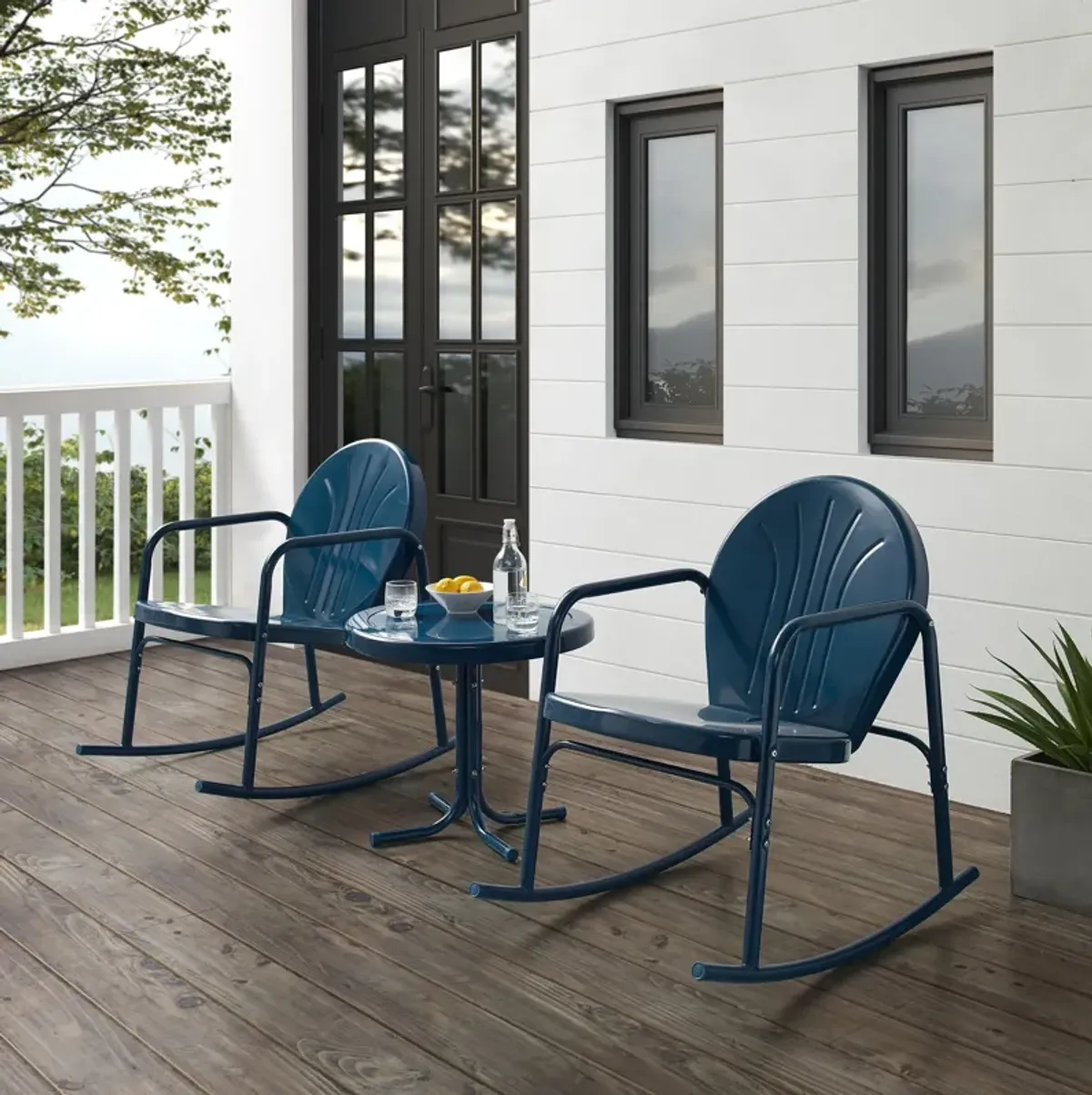 Kona Set of 2 Outdoor Rocking Chairs and Side Table - Navy