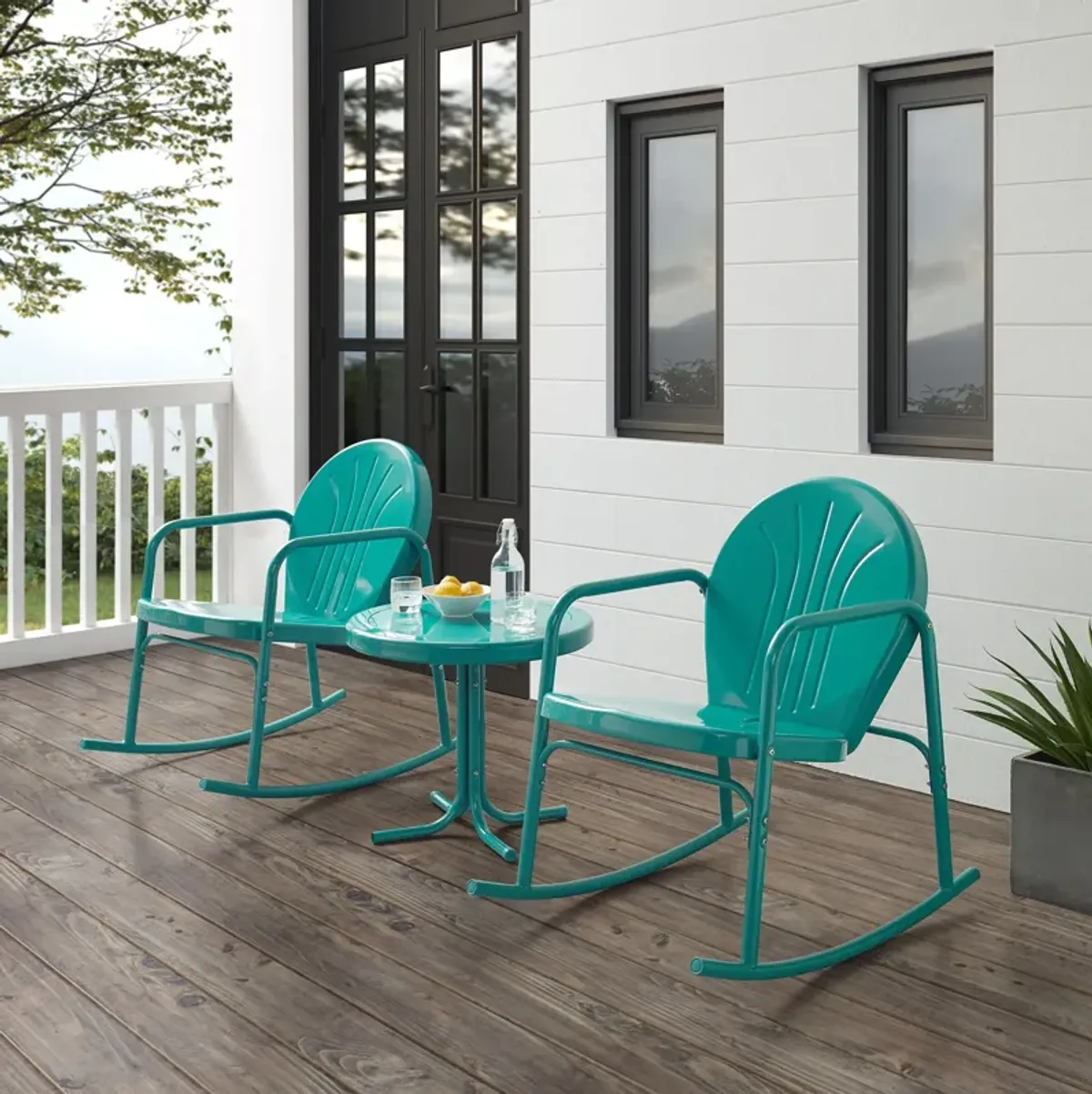 Kona Set of 2 Outdoor Rocking Chairs and Side Table - Turquoise