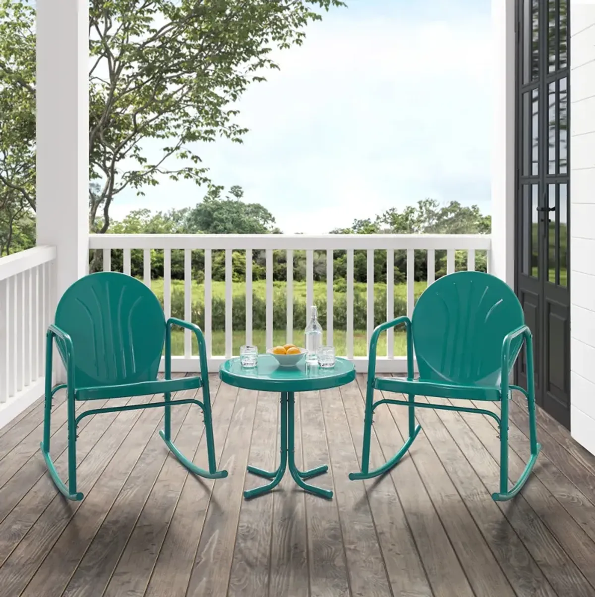 Kona Set of 2 Outdoor Rocking Chairs and Side Table - Turquoise