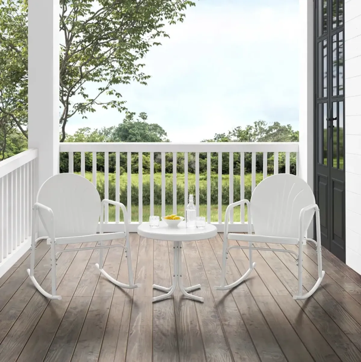 Kona Set of 2 Outdoor Rocking Chairs and Side Table - White