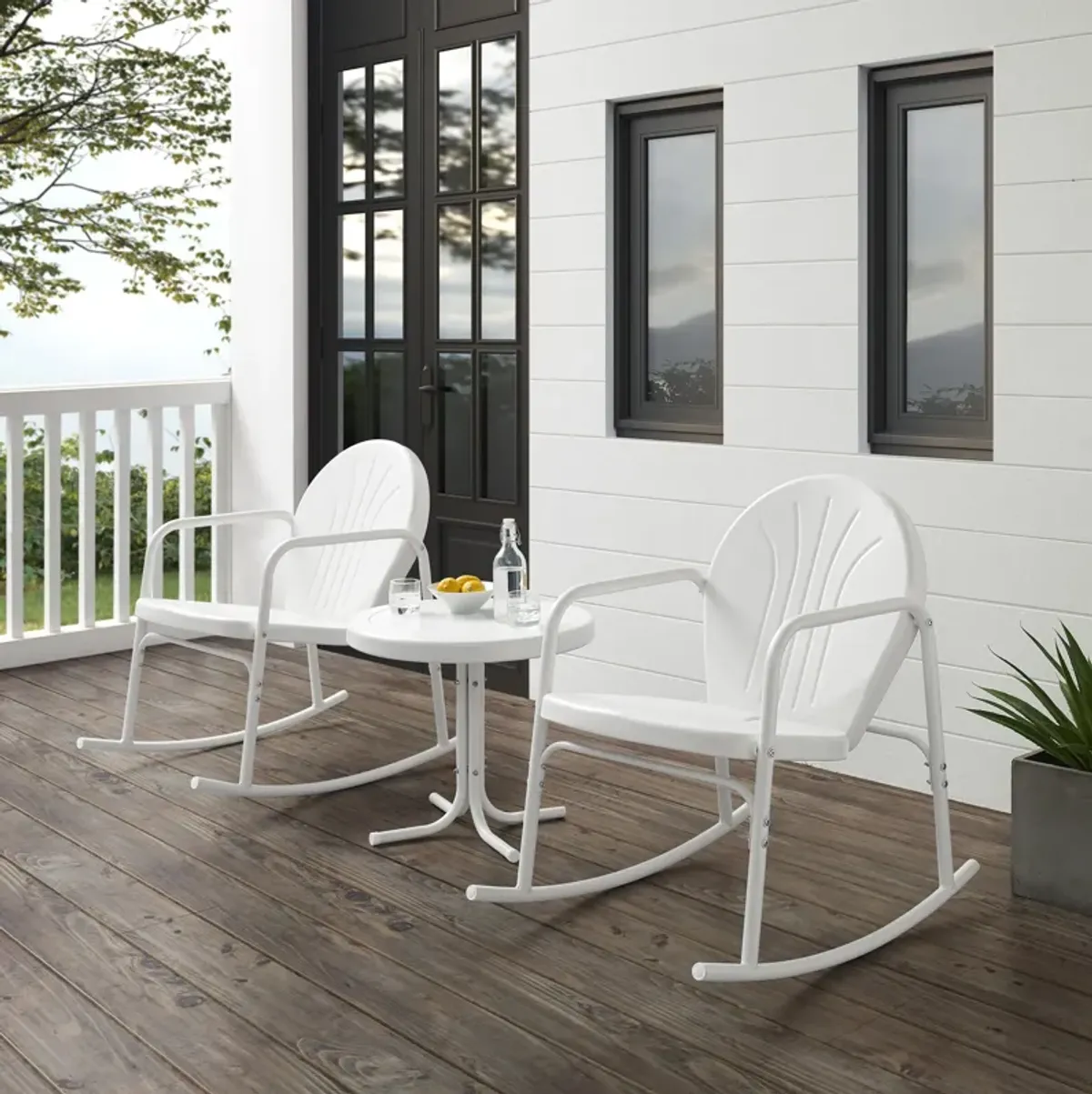 Kona Set of 2 Outdoor Rocking Chairs and Side Table - White