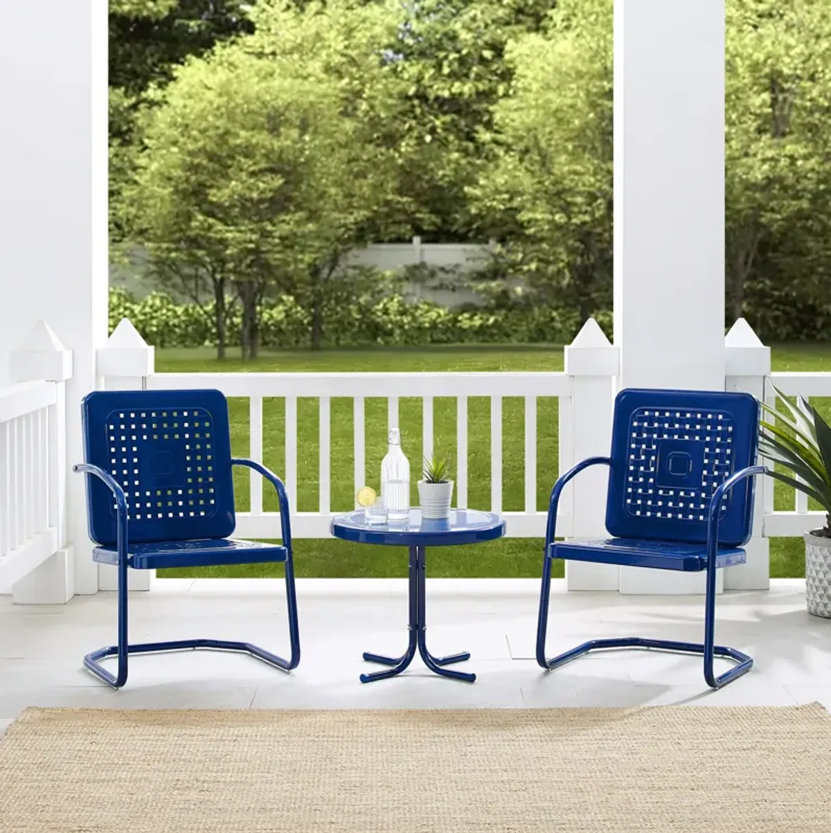 Foster Set of 2 Outdoor Chairs and Side Table - Navy