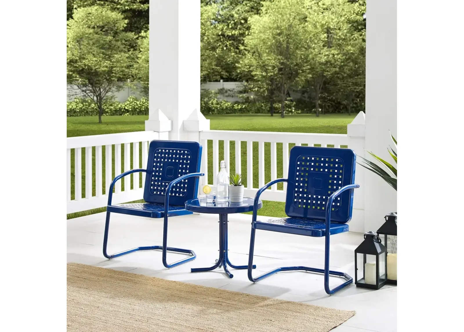 Foster Set of 2 Outdoor Chairs and Side Table - Navy