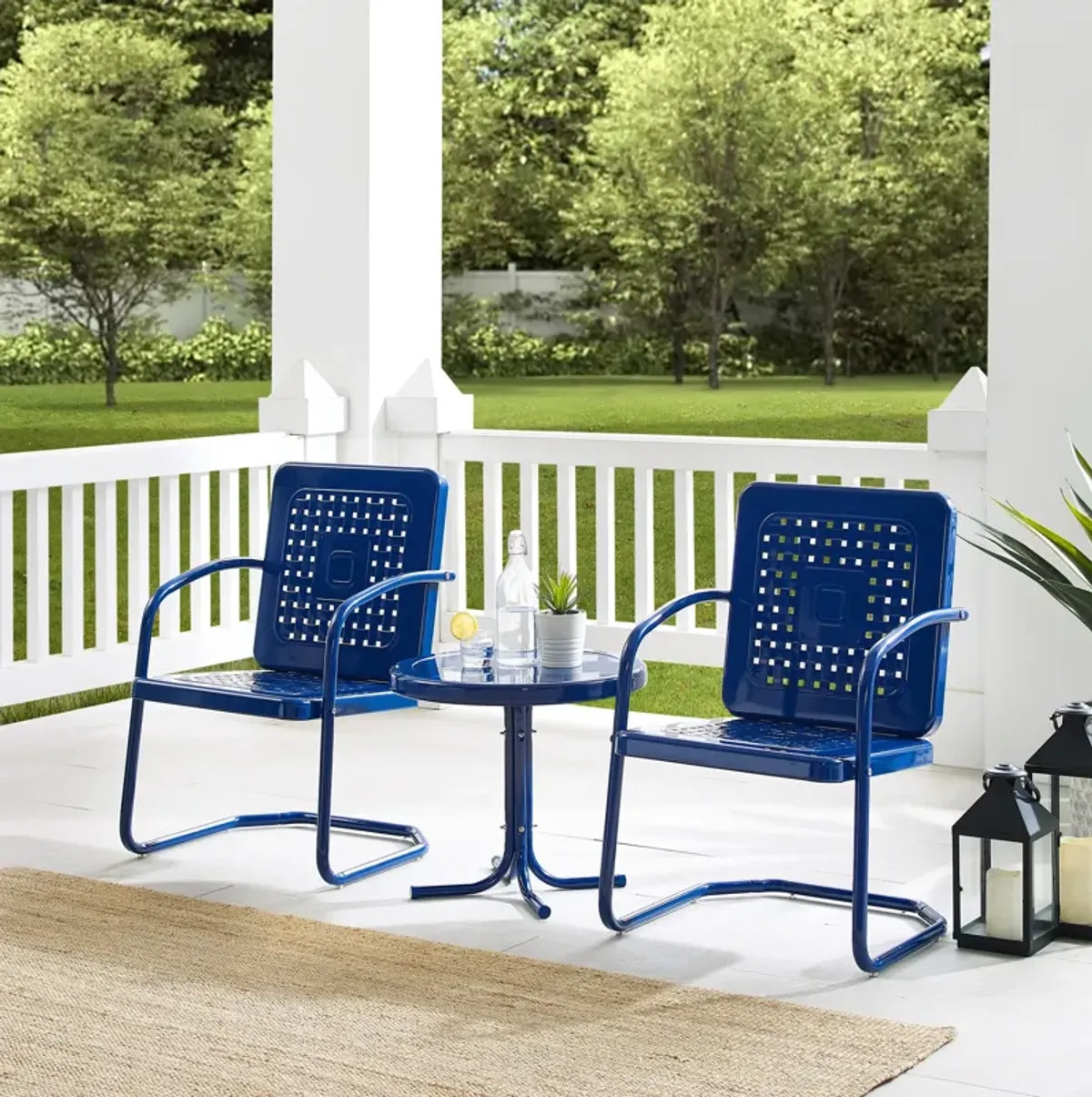 Foster Set of 2 Outdoor Chairs and Side Table - Navy