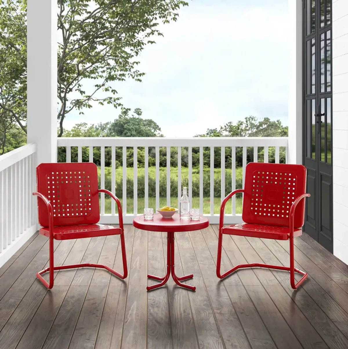 Foster Set of 2 Outdoor Chairs and Side Table - Red