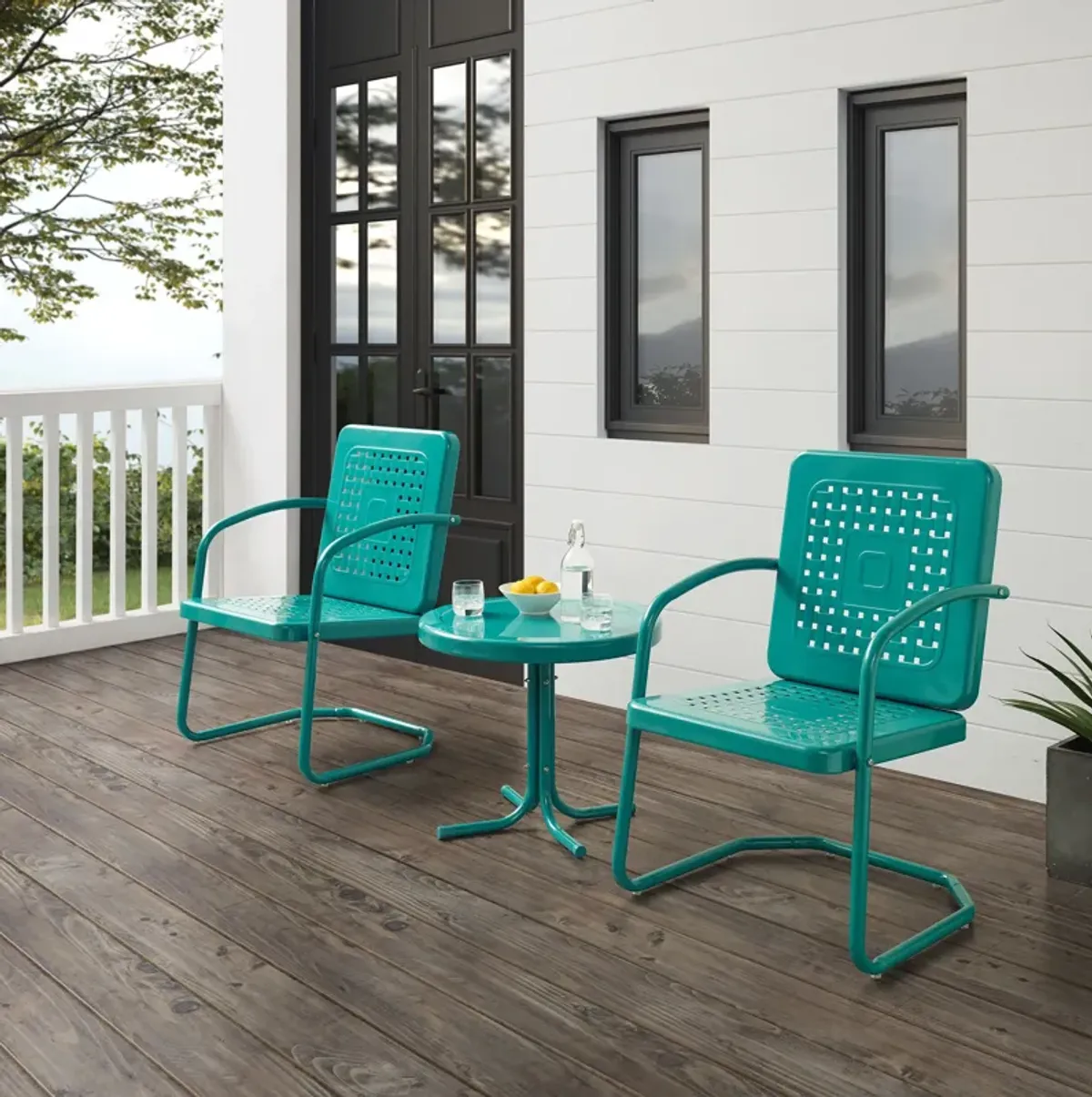 Foster Set of 2 Outdoor Chairs and Side Table - Turquoise