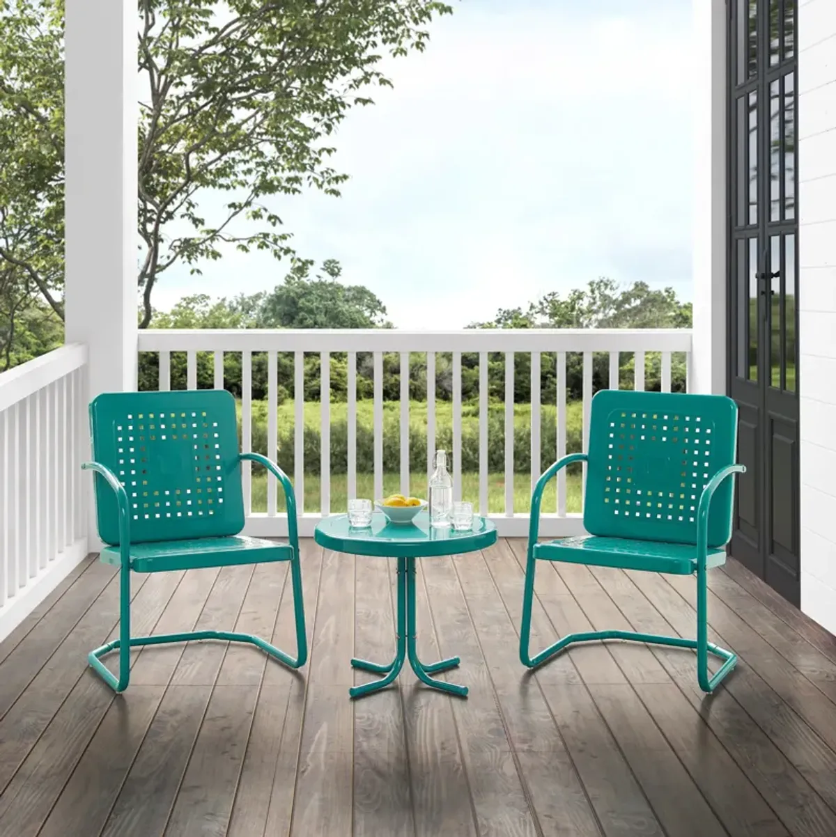 Foster Set of 2 Outdoor Chairs and Side Table - Turquoise