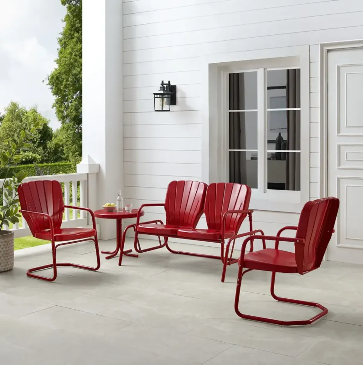 Petal 4-Piece Outdoor Set with Loveseat Glider, 2 Chairs and Table - Red