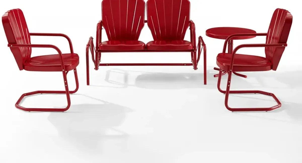 Petal 4-Piece Outdoor Set with Loveseat Glider, 2 Chairs and Table - Red