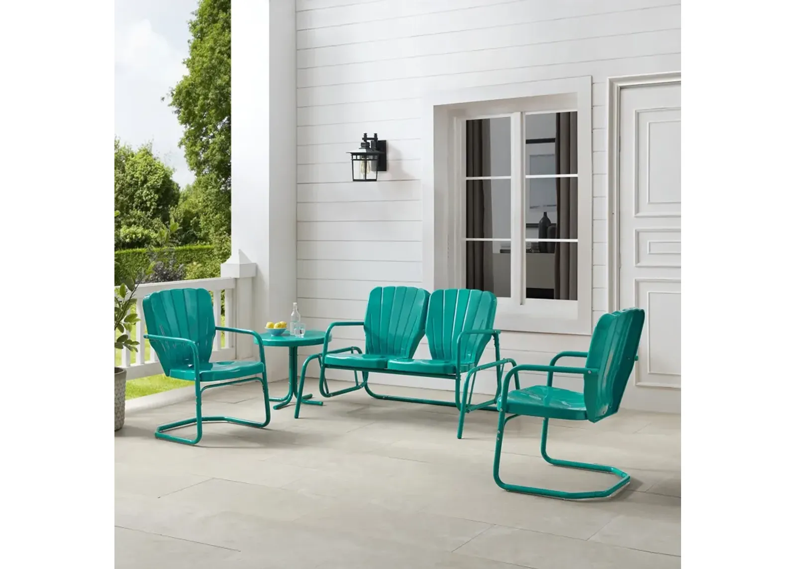 Petal 4-Piece Outdoor Set with Loveseat Glider, 2 Chairs and Table - Turquoise