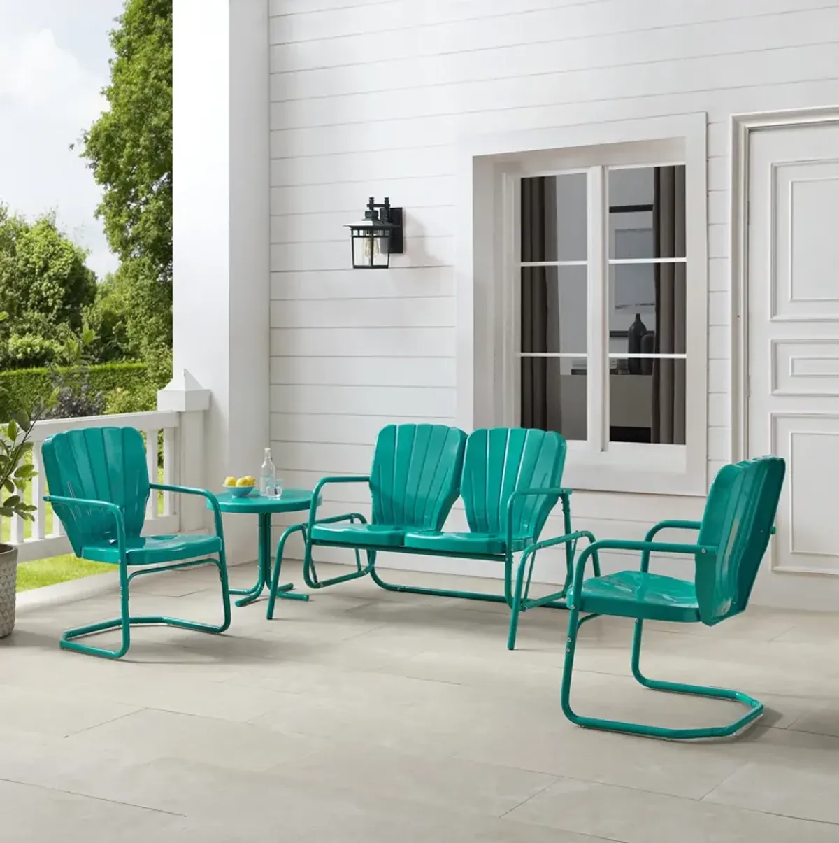 Petal 4-Piece Outdoor Set with Loveseat Glider, 2 Chairs and Table - Turquoise