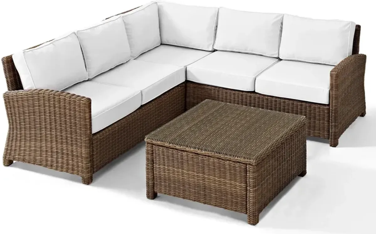 Destin 3-Piece Outdoor Sectional and Coffee Table Set - White/Brown