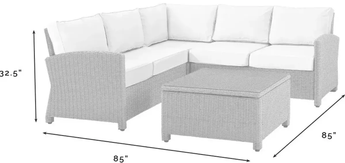 Destin 3-Piece Outdoor Sectional and Coffee Table Set - White/Brown