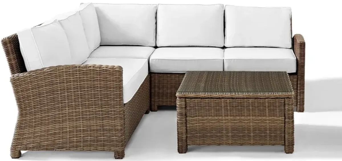 Destin 3-Piece Outdoor Sectional and Coffee Table Set - White/Brown