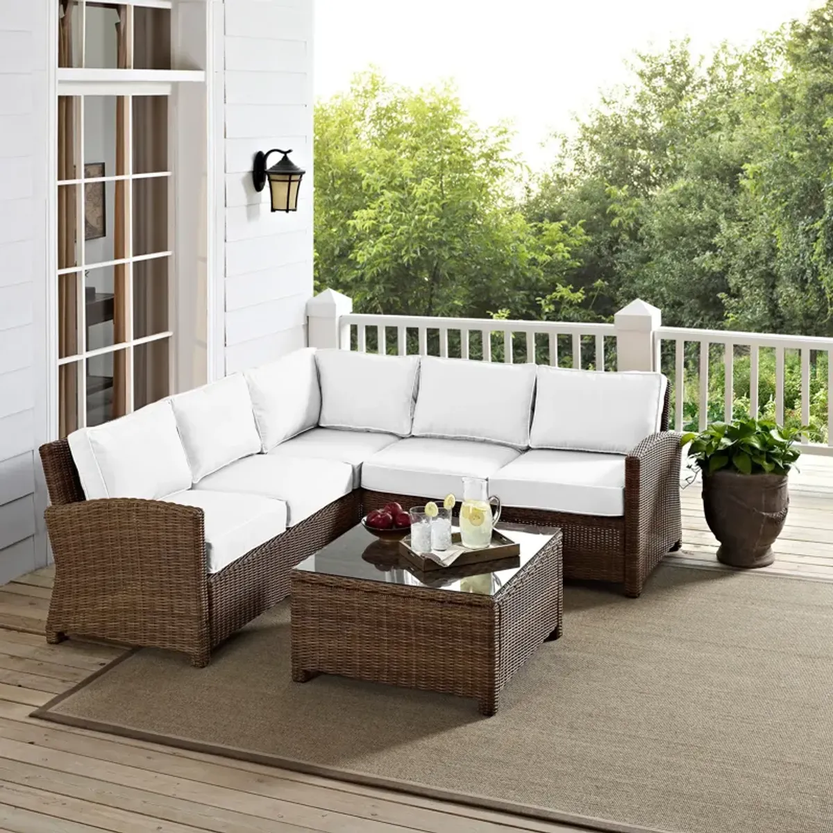 Destin 3-Piece Outdoor Sectional and Coffee Table Set - White/Brown