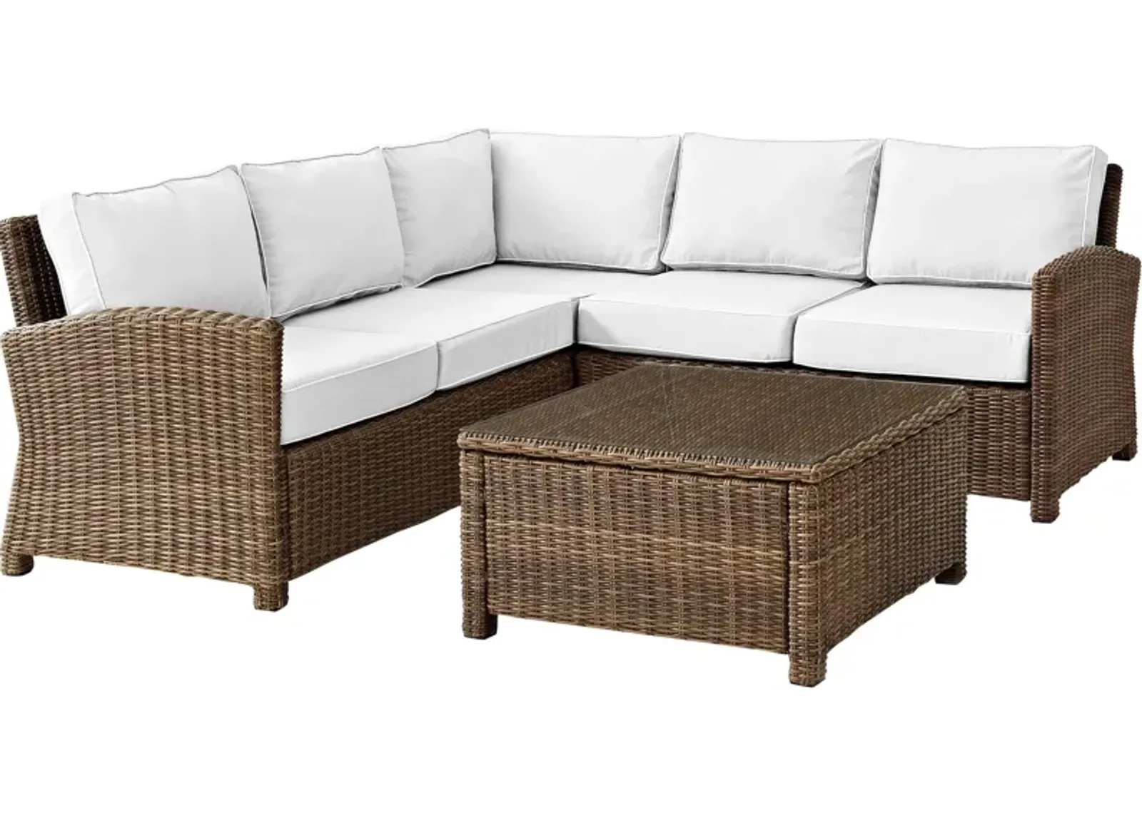 Destin 3-Piece Outdoor Sectional and Coffee Table Set - White/Brown