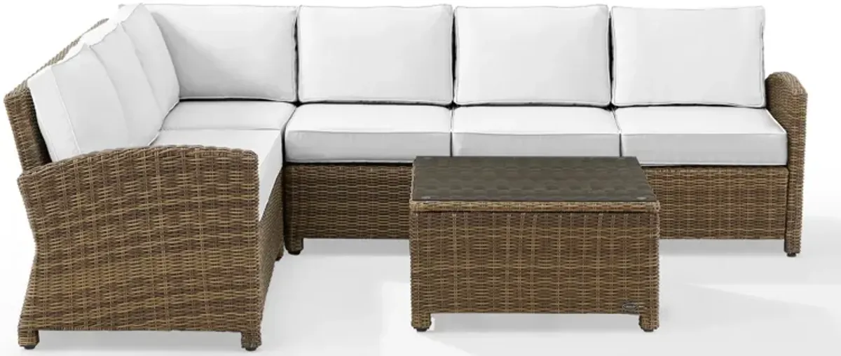 Destin 4-Piece Outdoor Sectional and Coffee Table Set - White/Brown