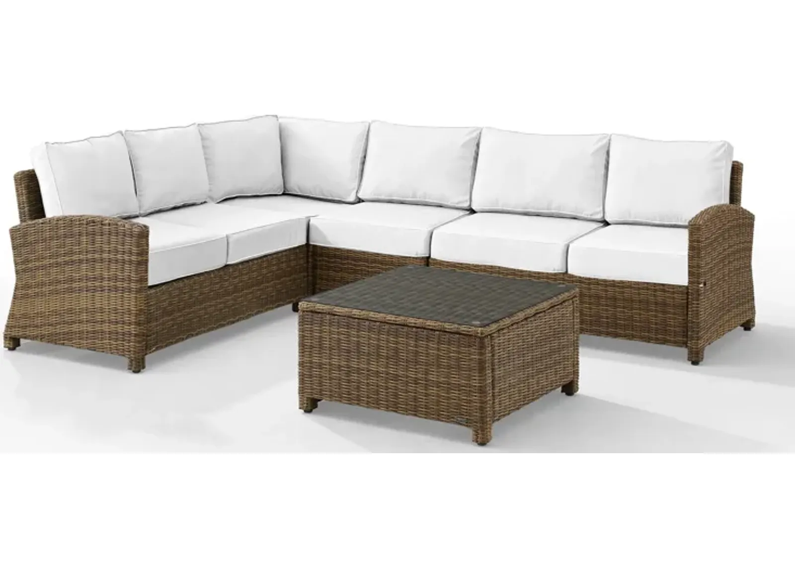 Destin 4-Piece Outdoor Sectional and Coffee Table Set - White/Brown