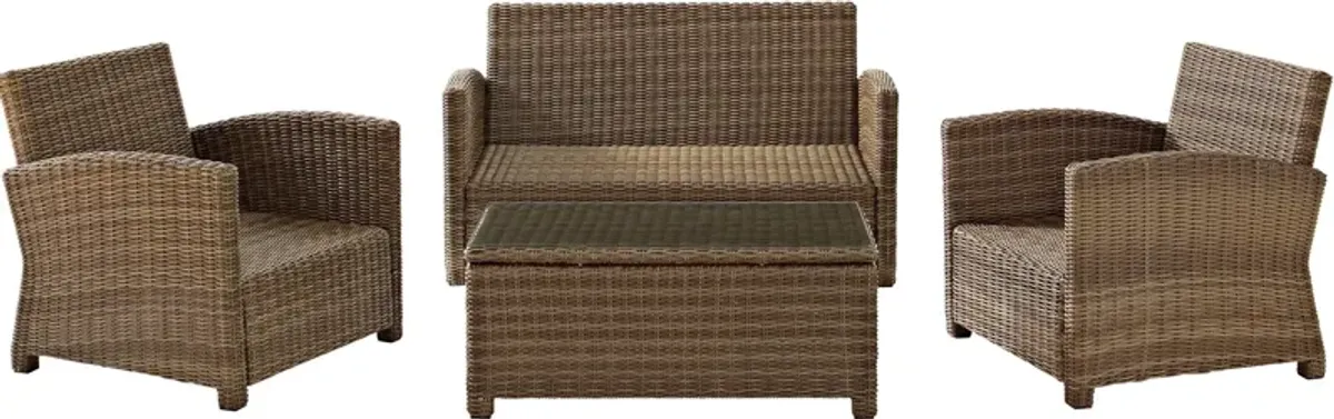 Destin Outdoor Loveseat, 2 Chairs and Coffee Table Set - White/Brown