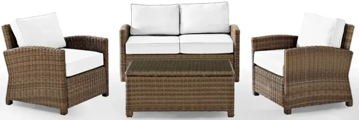 Destin Outdoor Loveseat, 2 Chairs and Coffee Table Set - White/Brown