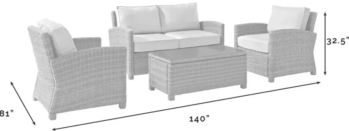 Destin Outdoor Loveseat, 2 Chairs and Coffee Table Set - White/Brown