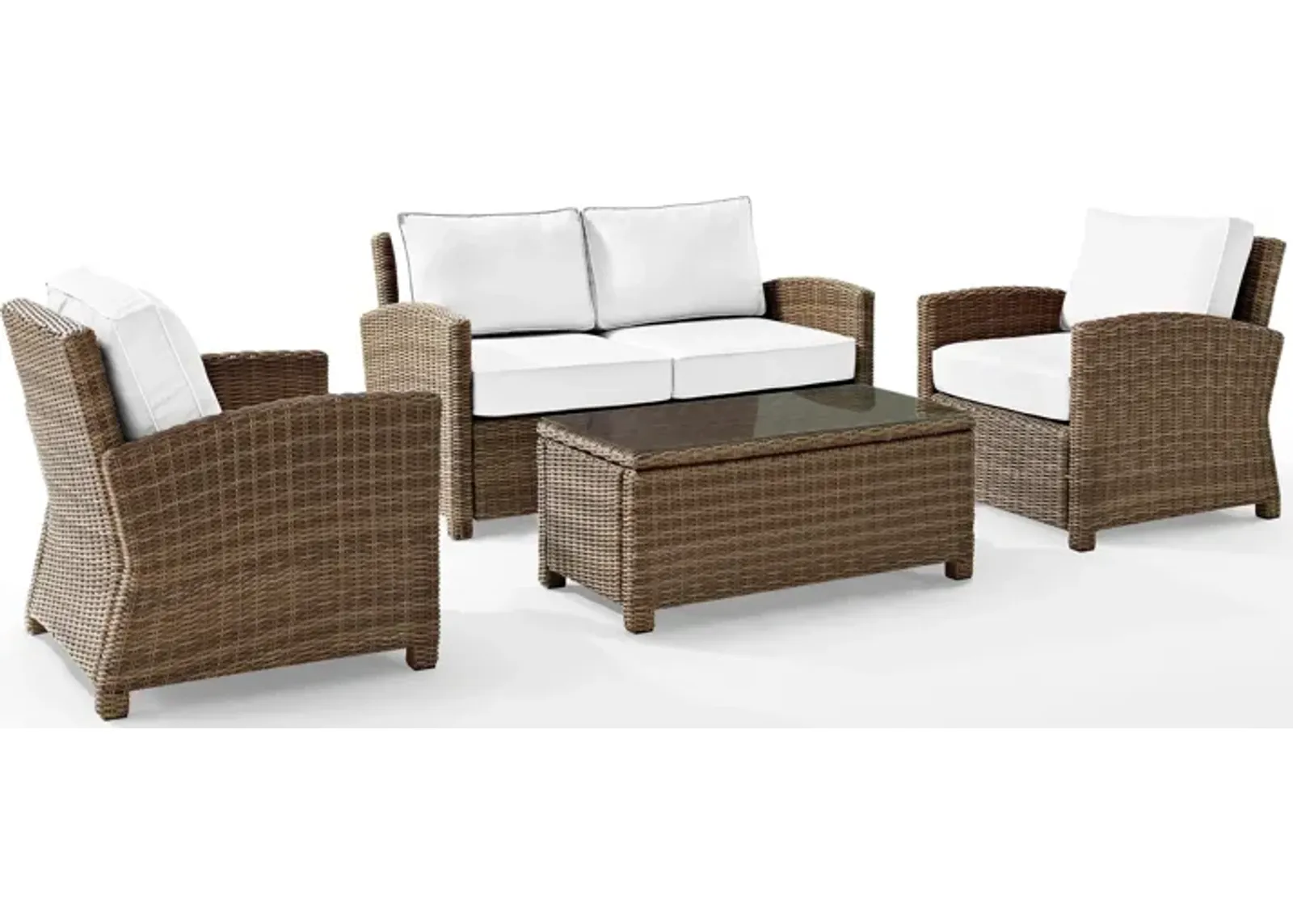 Destin Outdoor Loveseat, 2 Chairs and Coffee Table Set - White/Brown