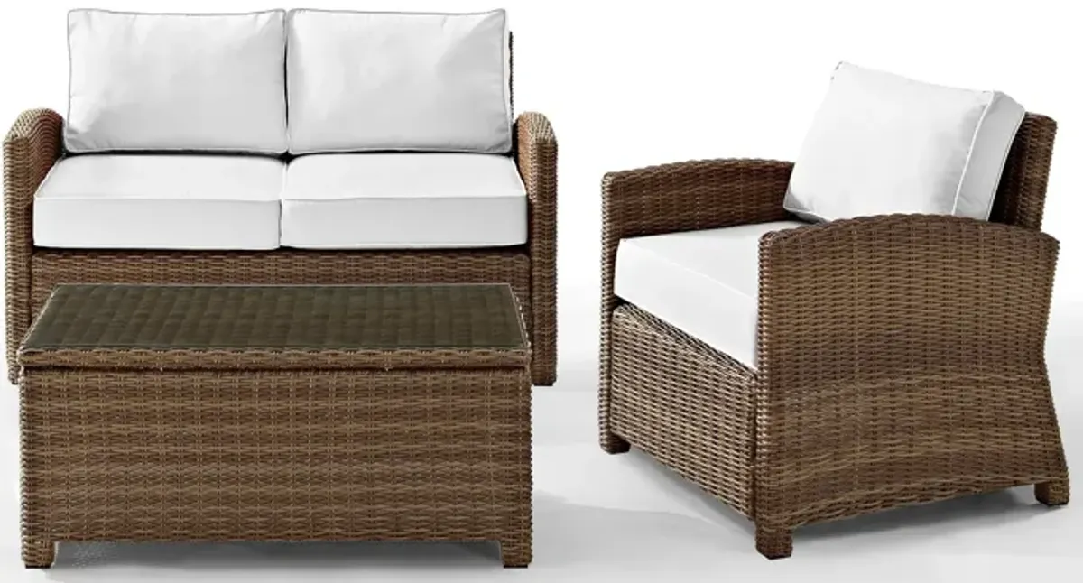 Destin Outdoor Loveseat, Chair and Coffee Table Set - White/Brown