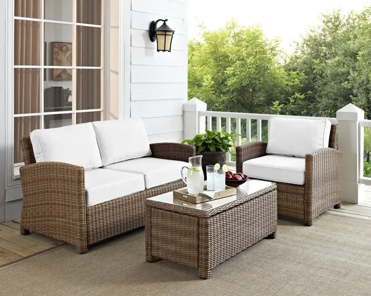 Destin Outdoor Loveseat, Chair and Coffee Table Set - White/Brown