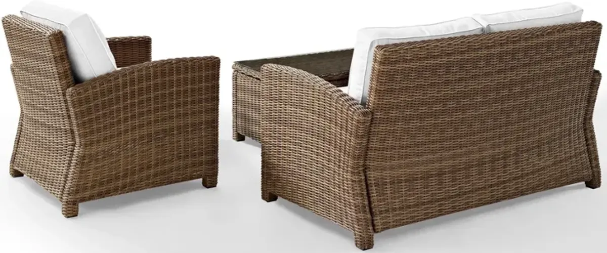 Destin Outdoor Loveseat, Chair and Coffee Table Set - White/Brown