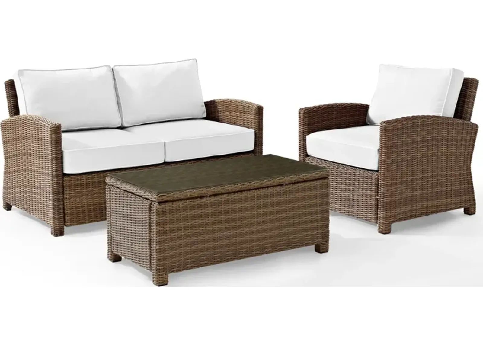 Destin Outdoor Loveseat, Chair and Coffee Table Set - White/Brown