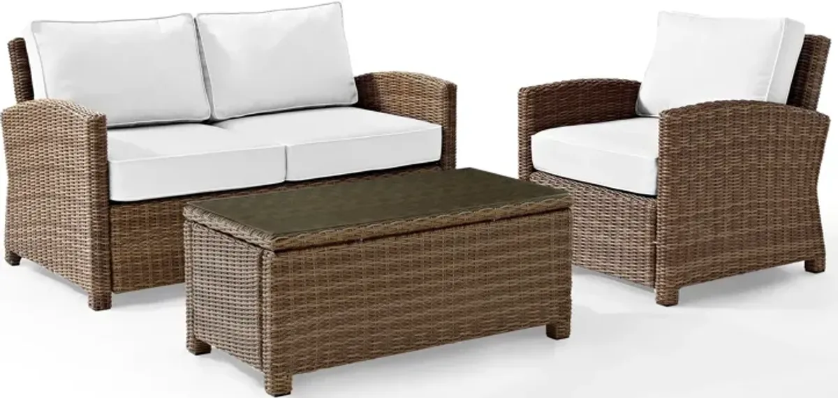 Destin Outdoor Loveseat, Chair and Coffee Table Set - White/Brown