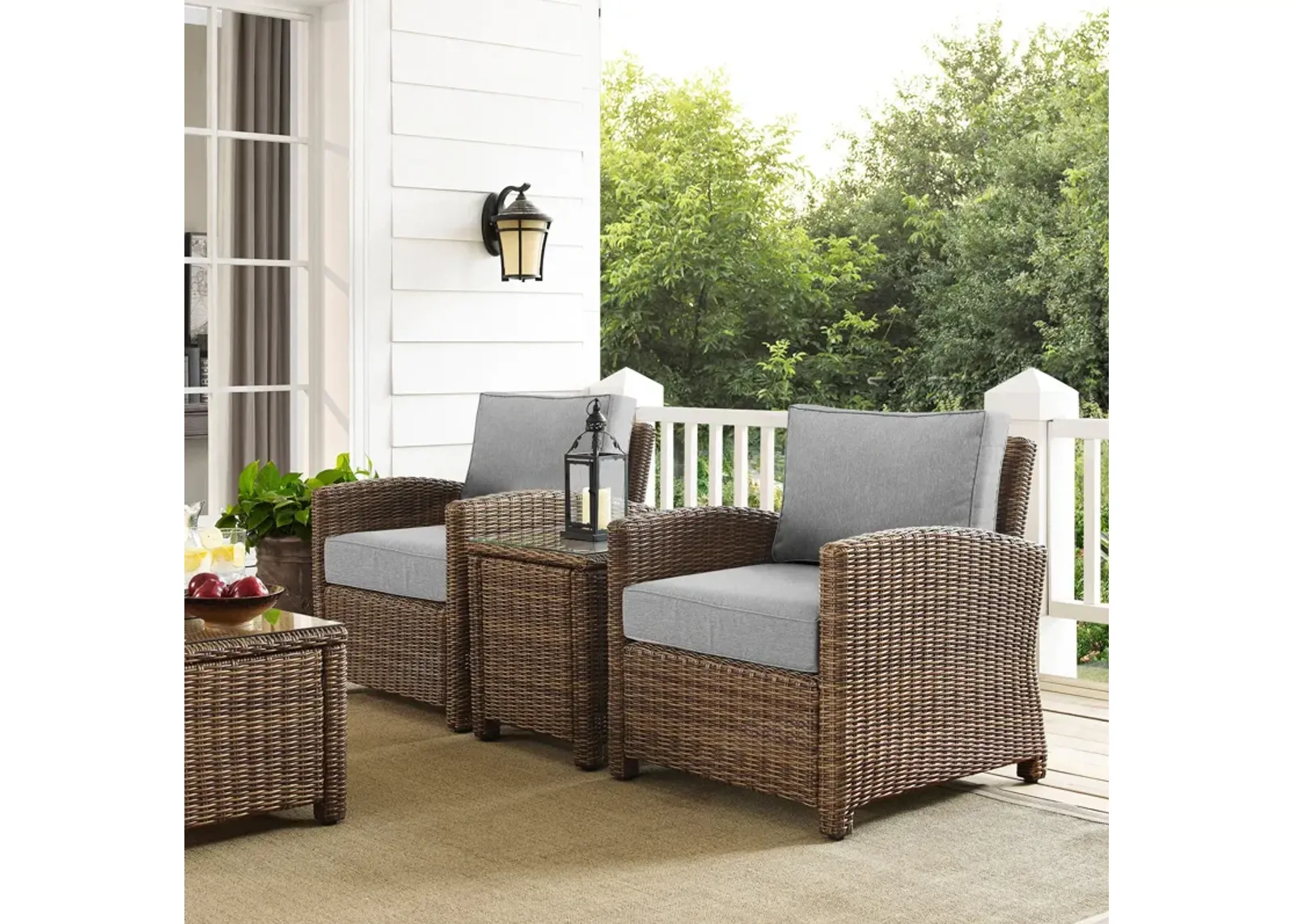 Destin 2 Outdoor Chairs and End Table Set - Gray/Brown