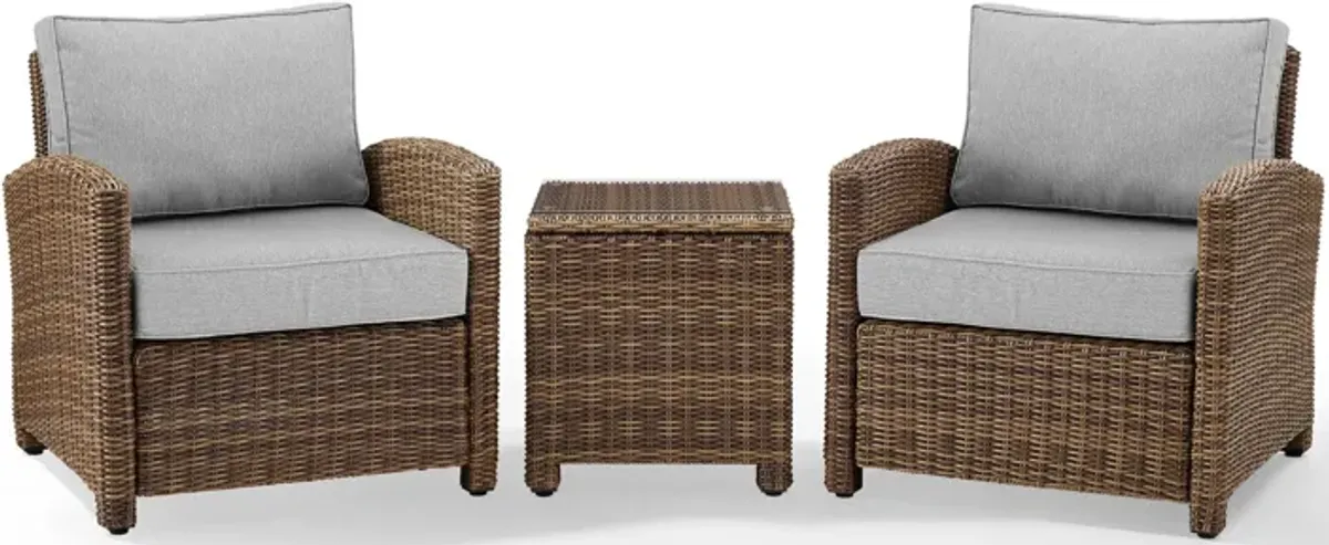 Destin 2 Outdoor Chairs and End Table Set - Gray/Brown