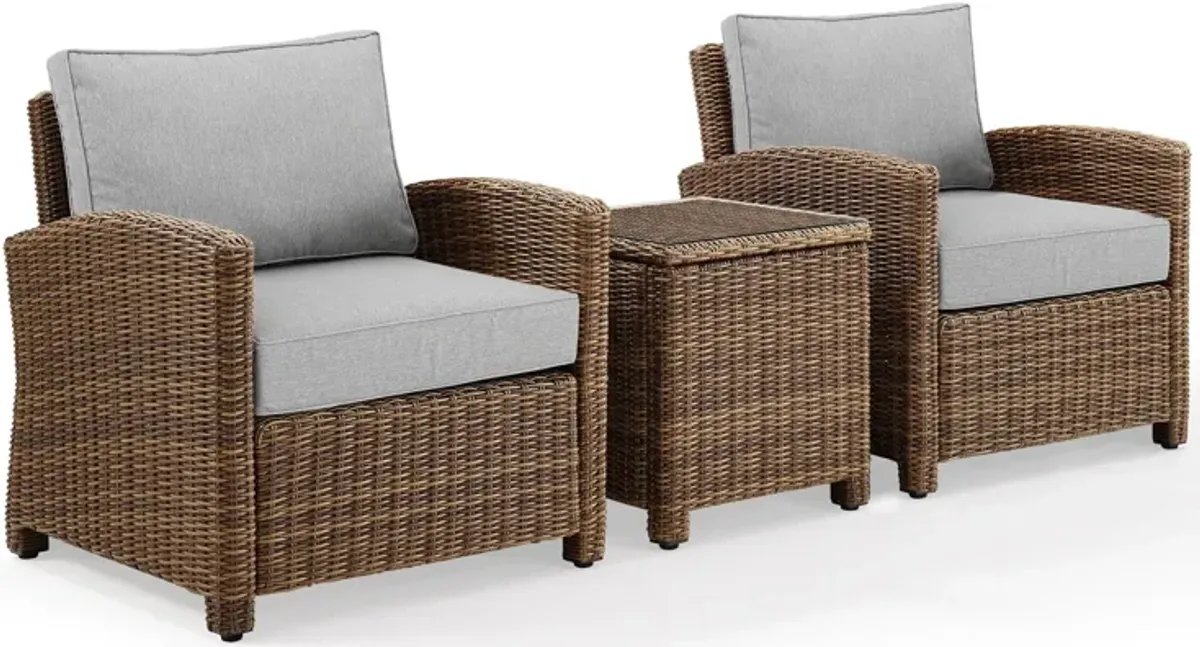 Destin 2 Outdoor Chairs and End Table Set - Gray/Brown