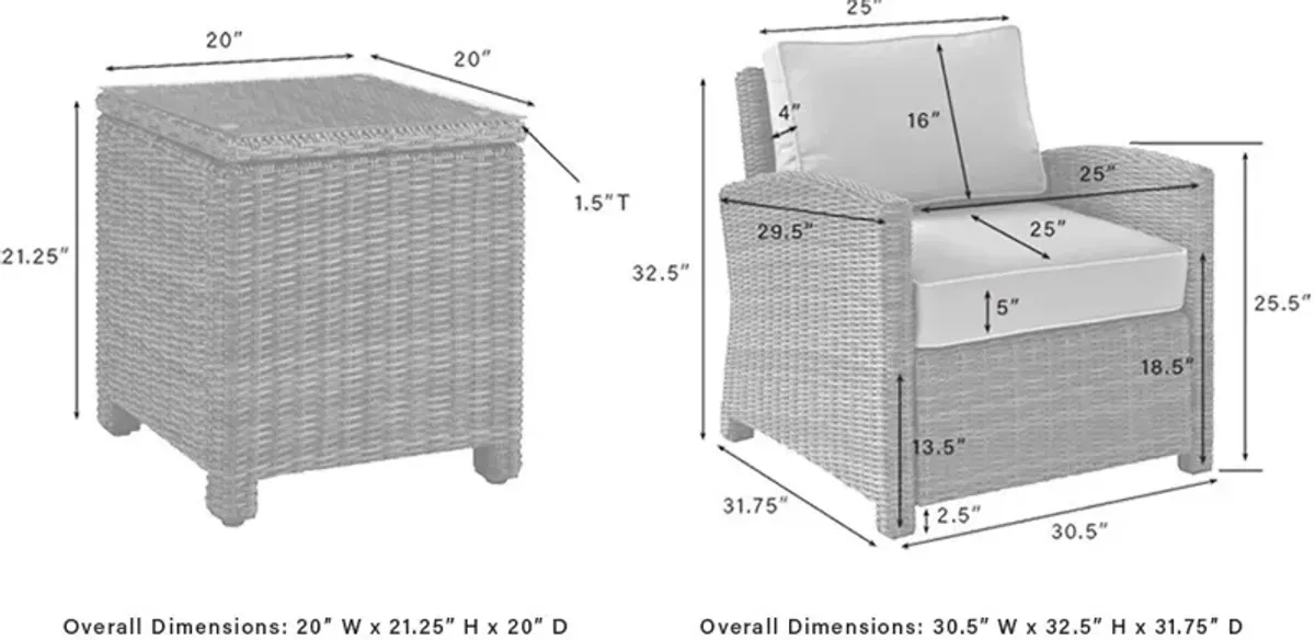 Destin 2 Outdoor Chairs and End Table Set - White/Brown