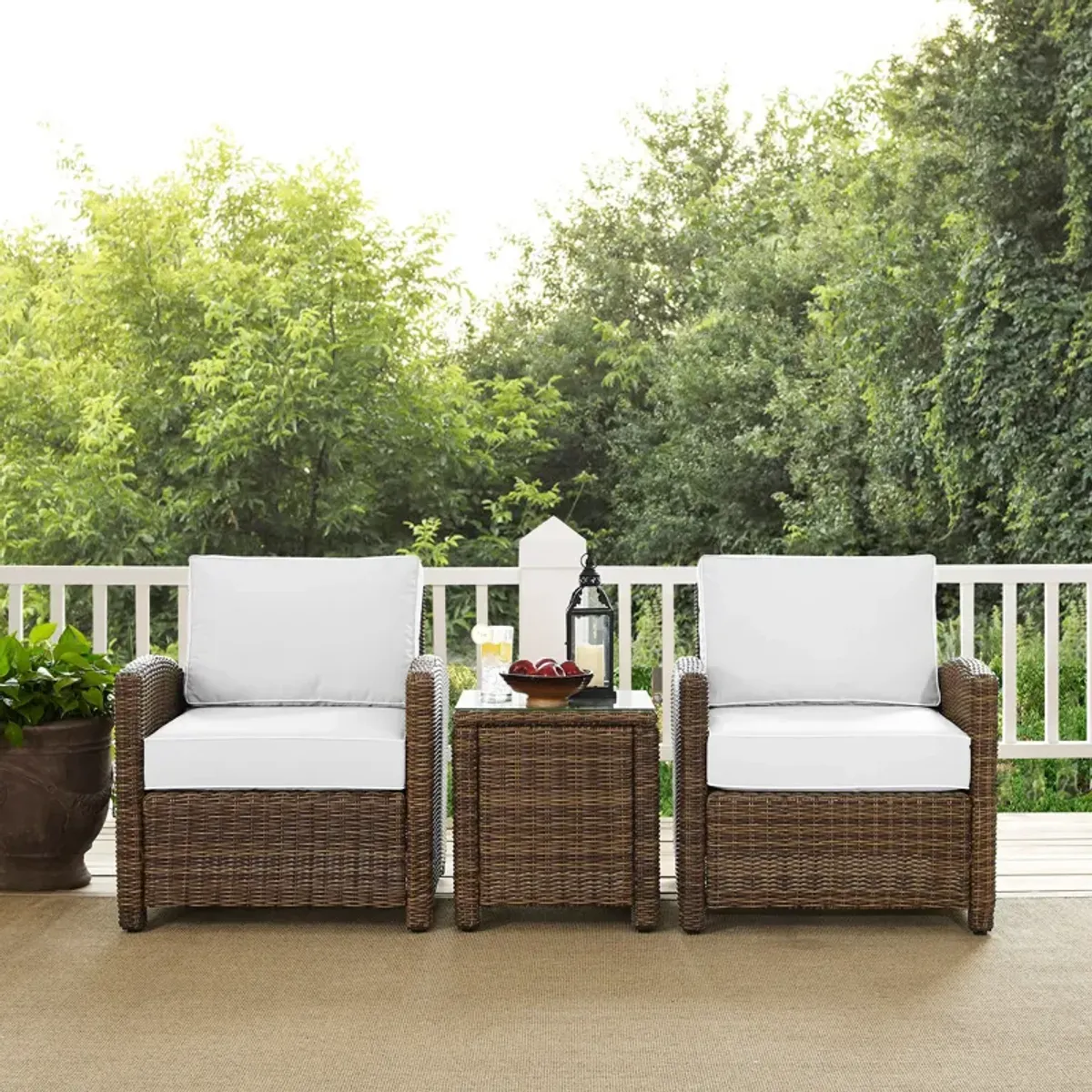 Destin 2 Outdoor Chairs and End Table Set - White/Brown