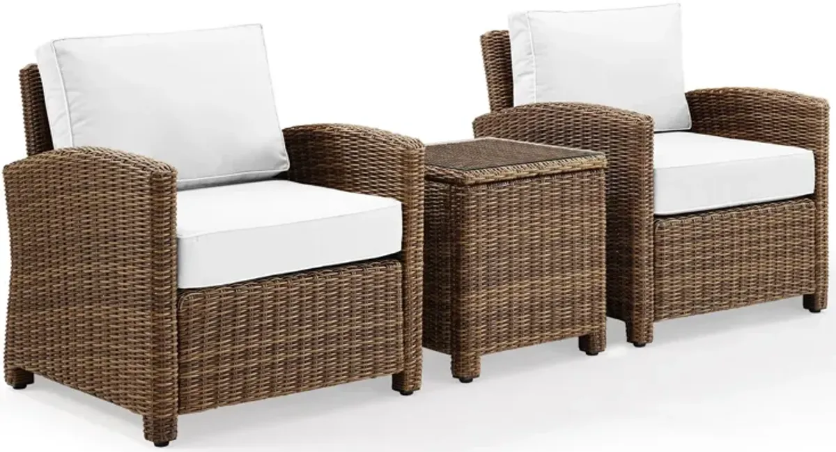 Destin 2 Outdoor Chairs and End Table Set - White/Brown