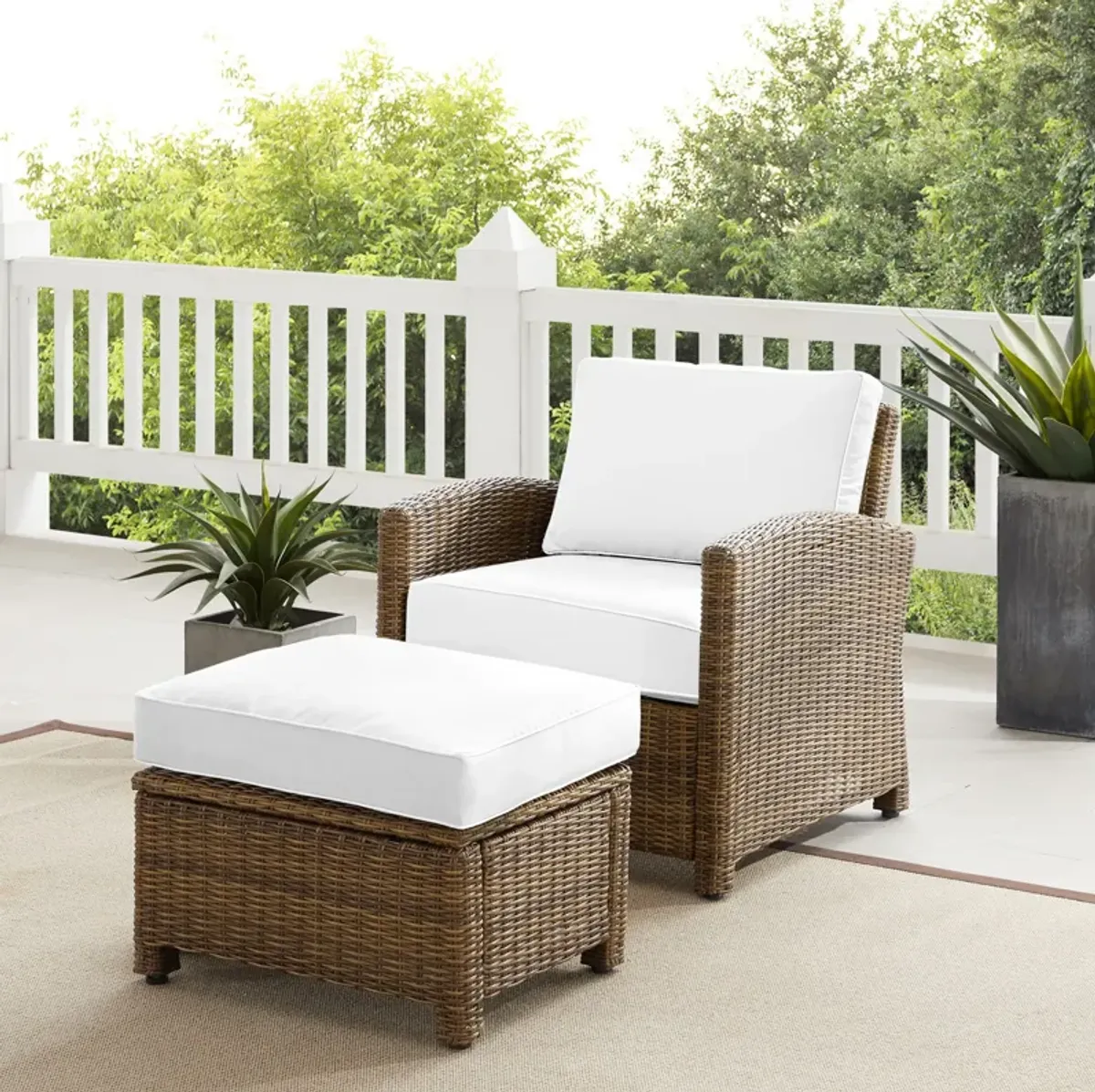 Destin Outdoor Chair and Ottoman Set - White/Brown