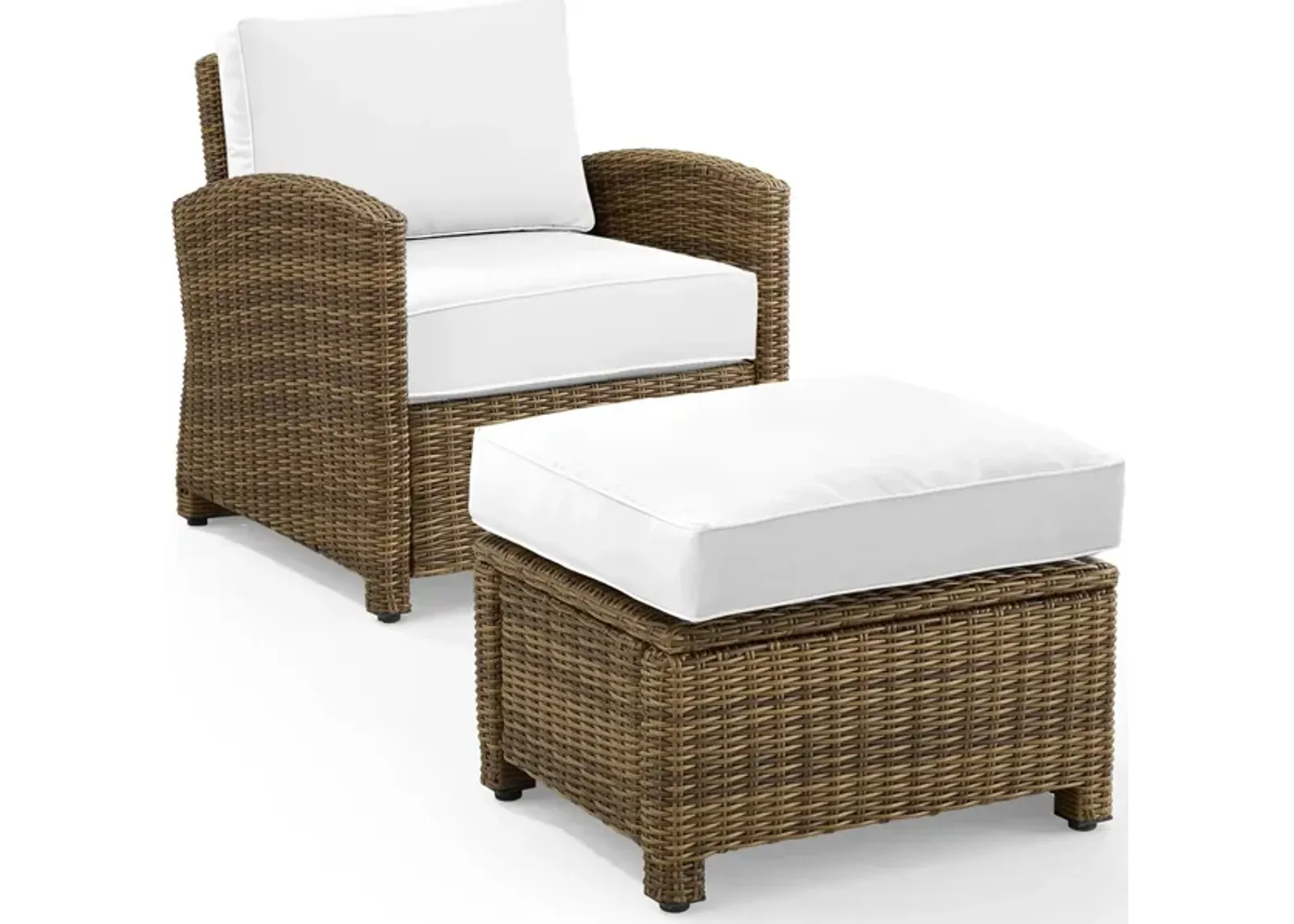 Destin Outdoor Chair and Ottoman Set - White/Brown