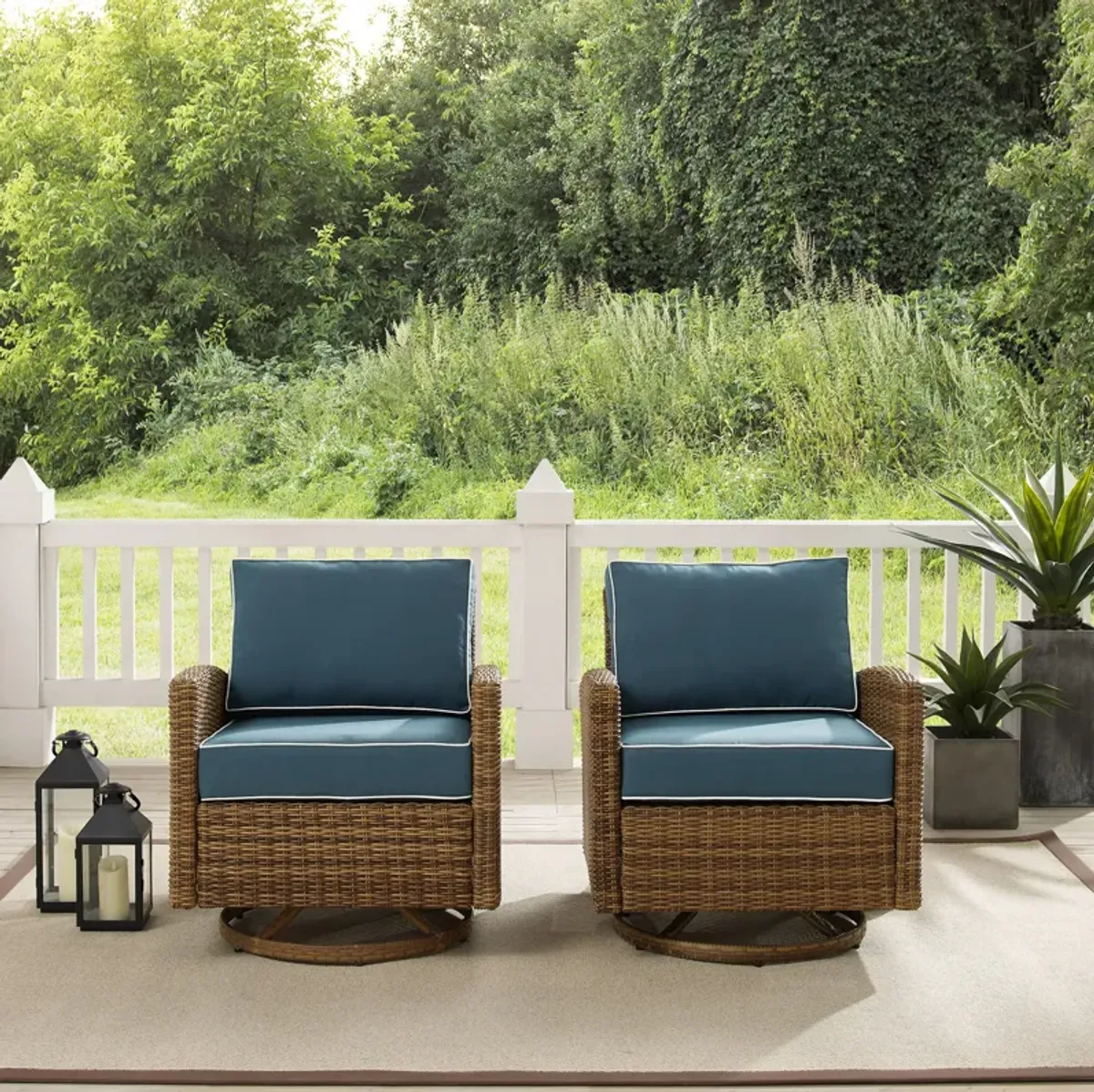 Destin Set of 2 Outdoor Swivel Rockers  - Navy/Brown