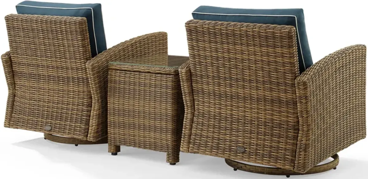 Destin 3-Piece Outdoor Set with 2 Swivel Rockers and End Table - Navy/Brown