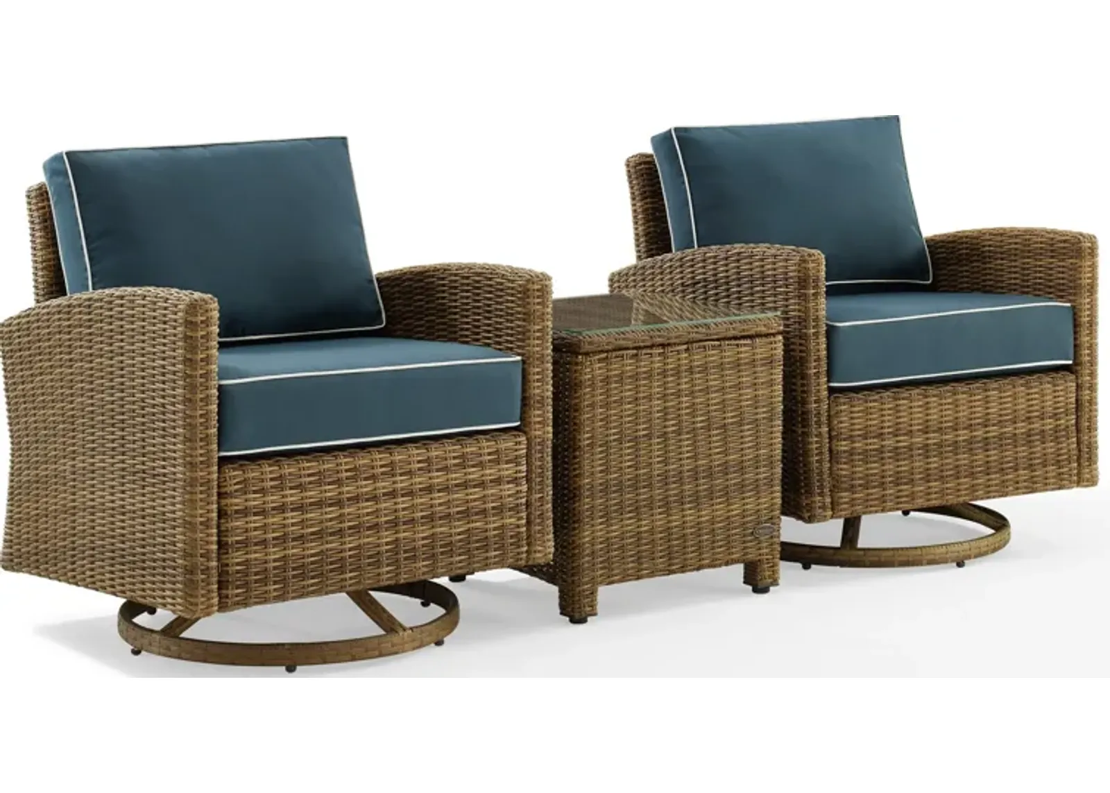 Destin 3-Piece Outdoor Set with 2 Swivel Rockers and End Table - Navy/Brown