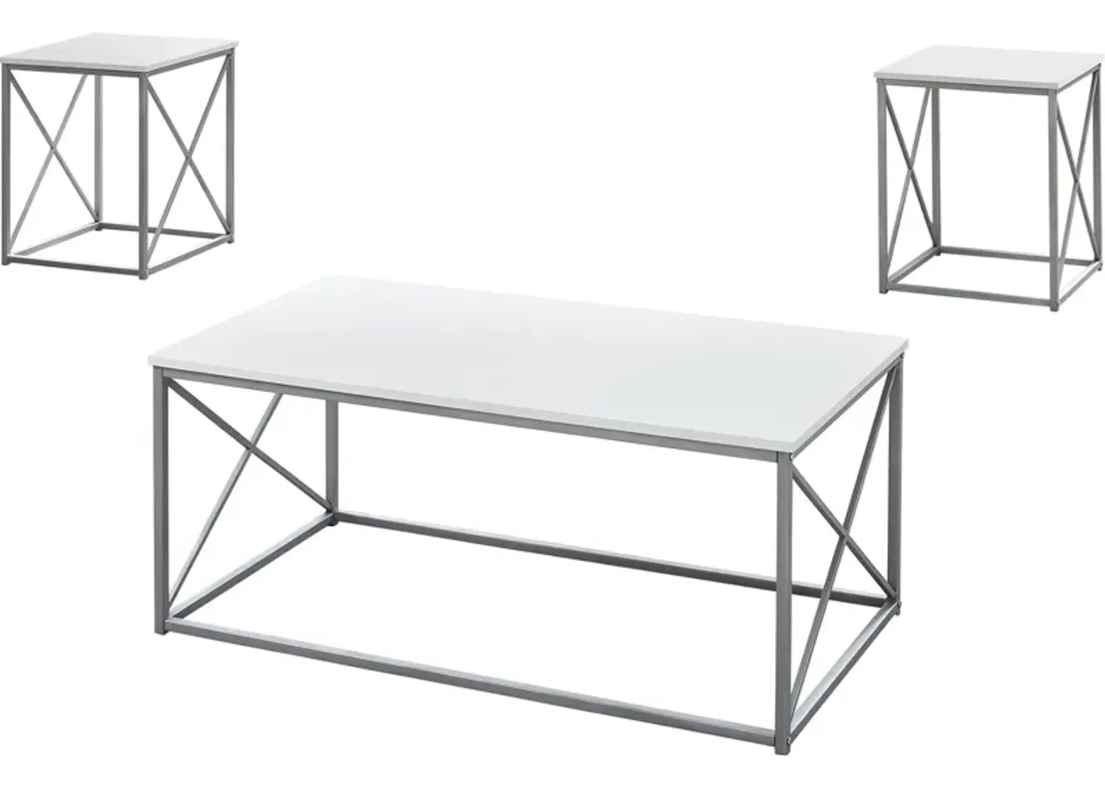 Julius Coffee Table and 2 End Tables - White/Silver