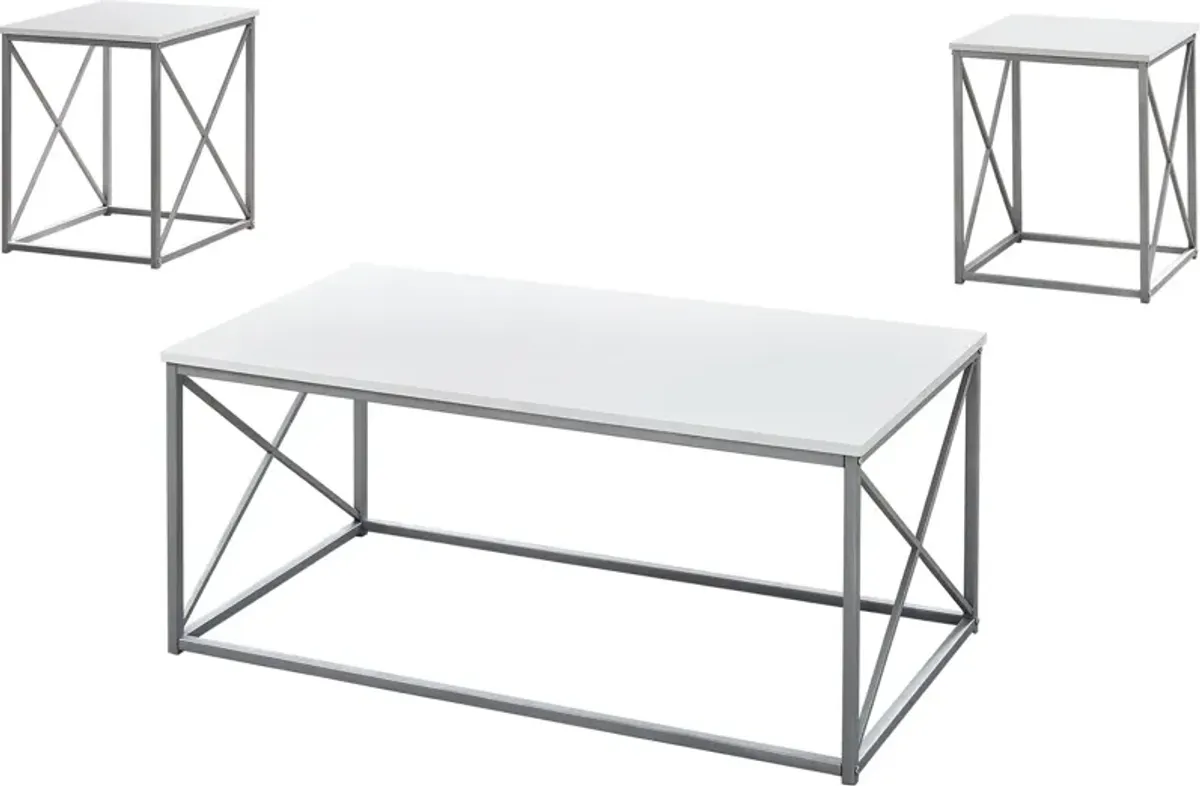 Julius Coffee Table and 2 End Tables - White/Silver