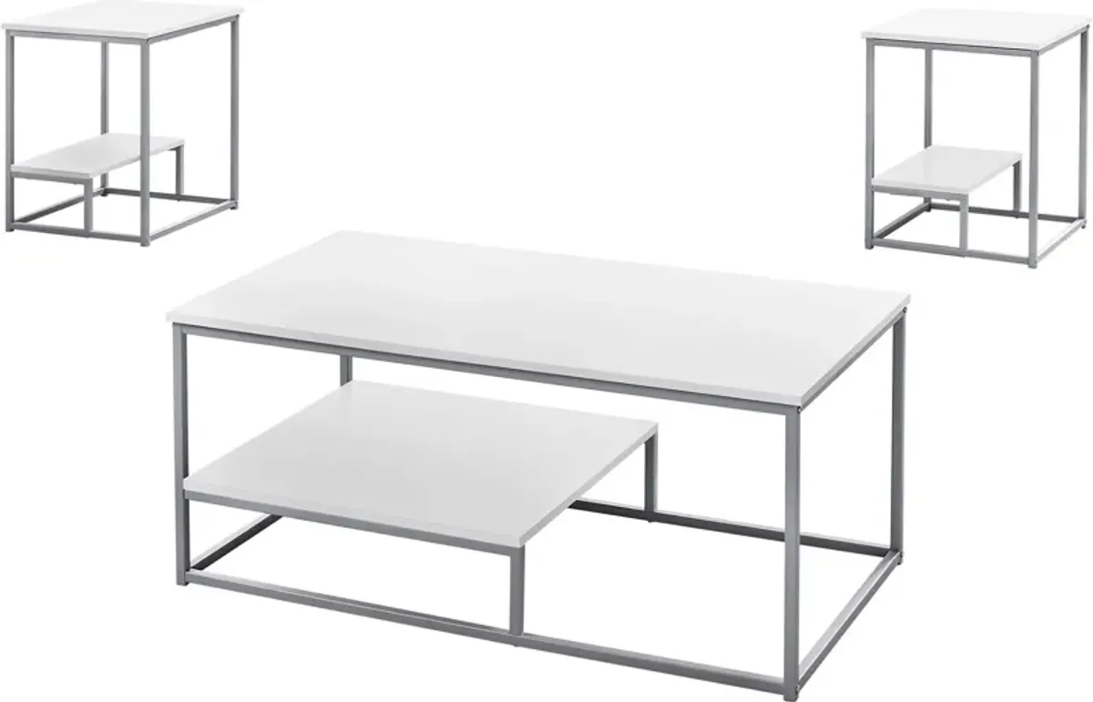 Amos Coffee Table and 2 End Tables - White/Gray