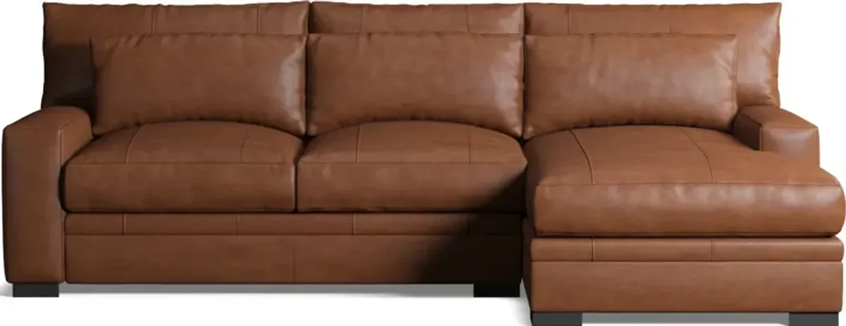 Winston 2-Piece Leather Hybrid Comfort Sectional With Right-Facing Chaise - Bruno Canyon