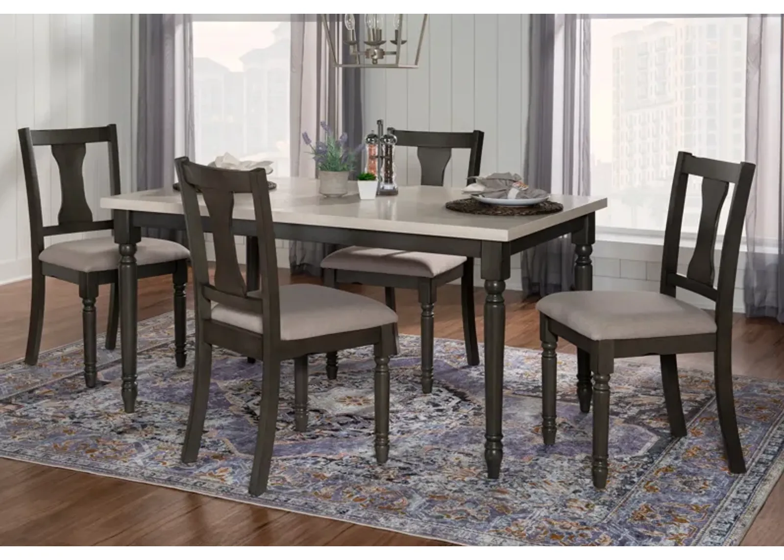 Clayes Dining Table and 4 Chairs - Gray and White