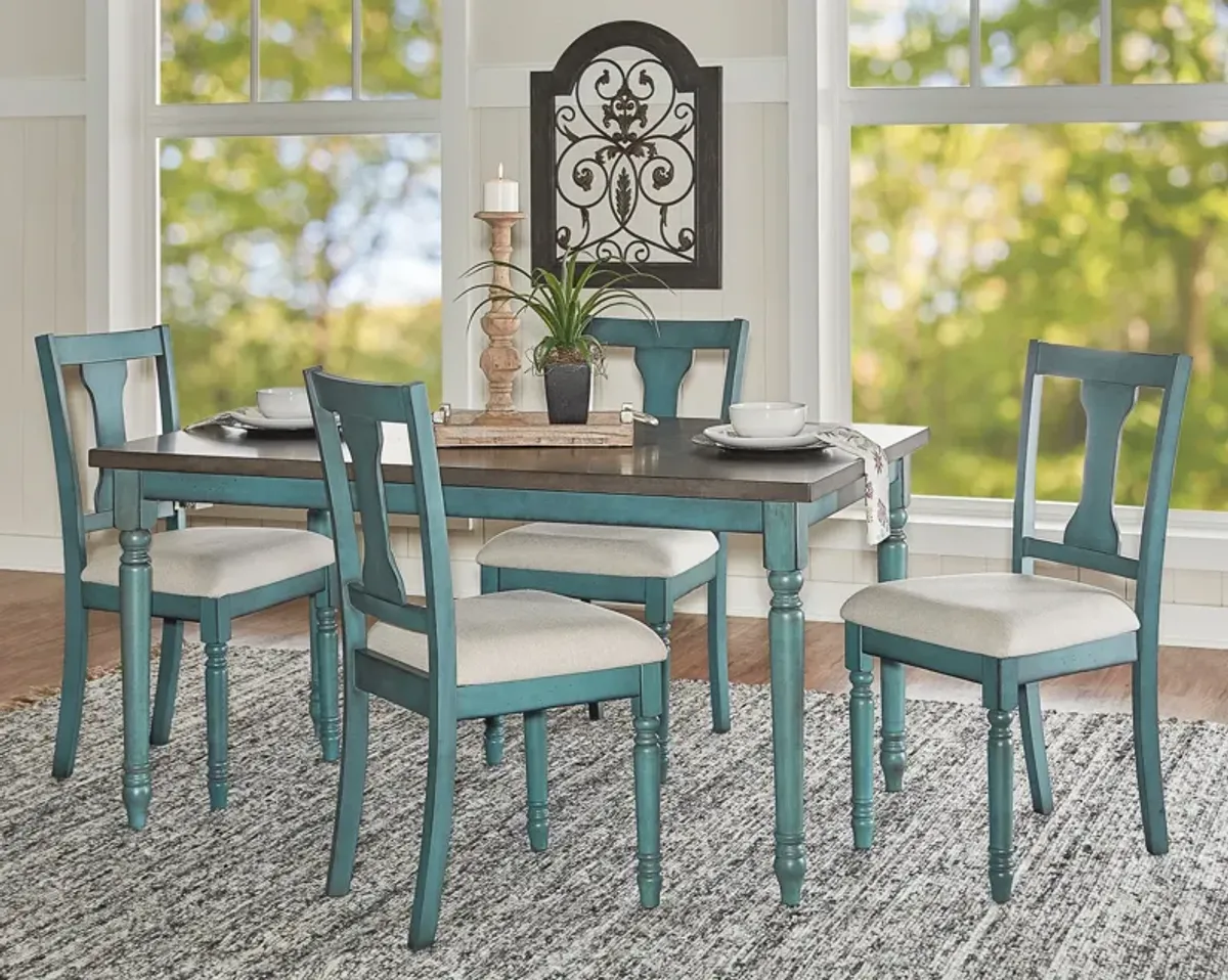 Clayes Dining Table and 4 Chairs - Teal