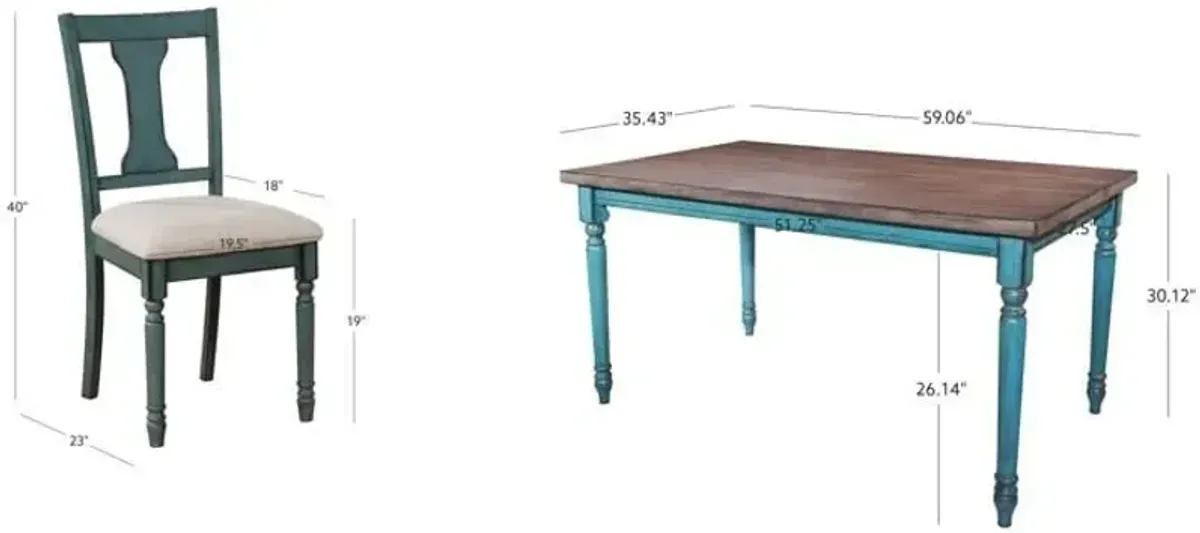 Clayes Dining Table and 4 Chairs - Teal